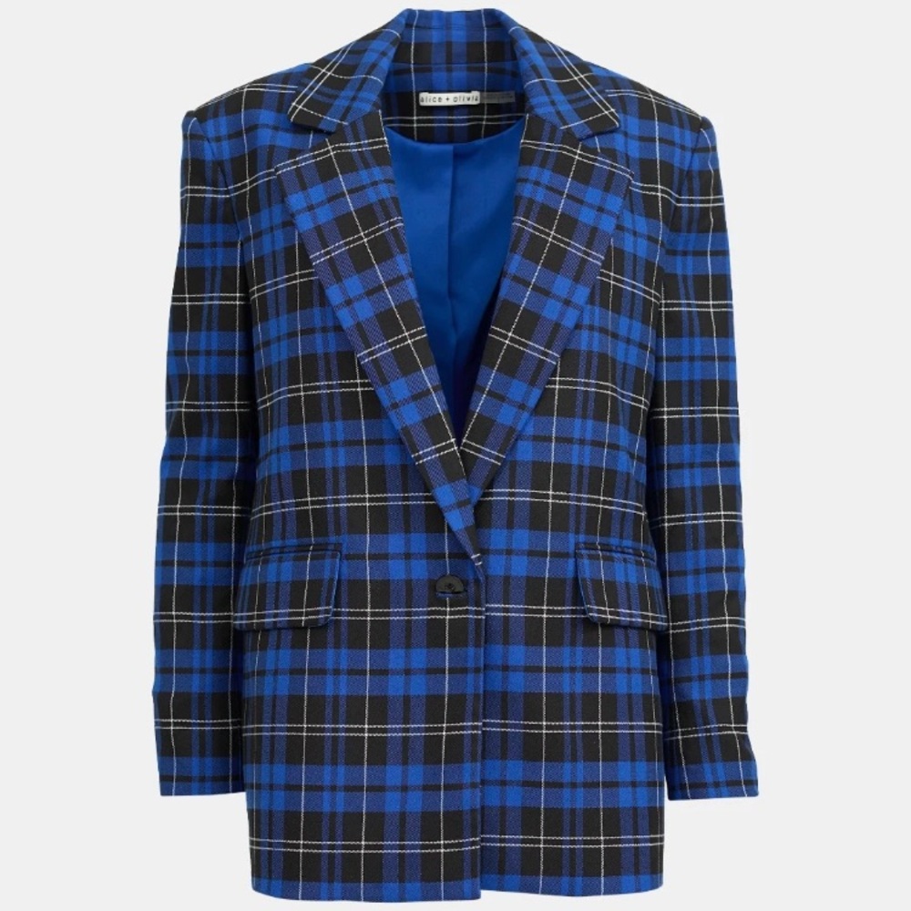 Alice + Olivia Black and Blue Checkered Blazer